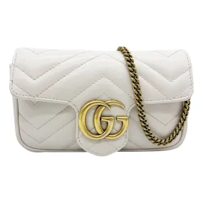 Gucci Marmont Gg Super Mini White Leather Shoulder Bag