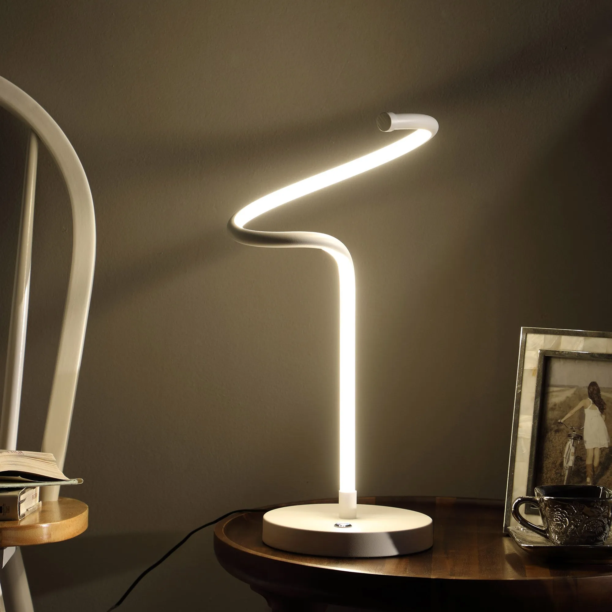 18" White Curvy Spiral LED Table Lamp By Homeroots