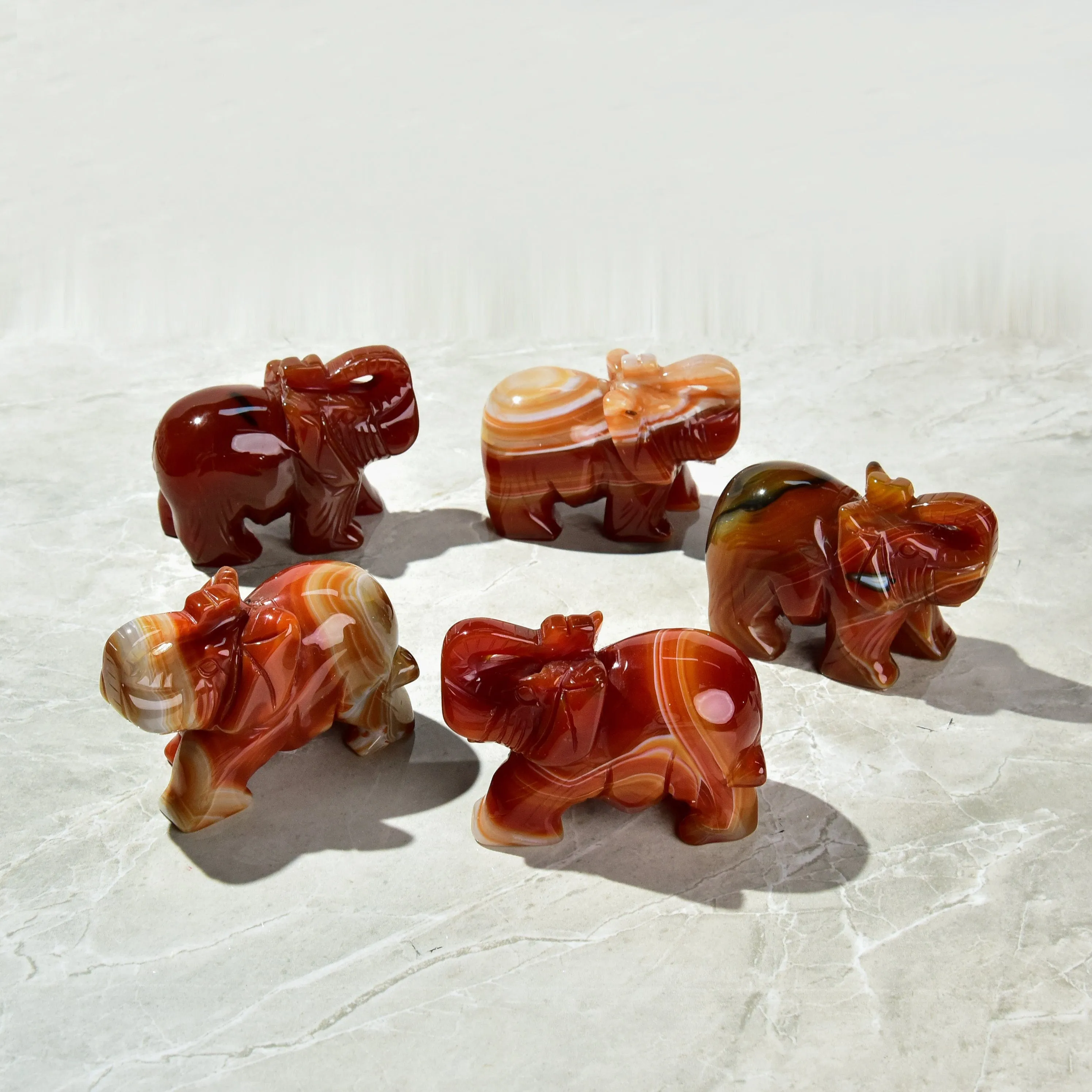 4 Carnelian Elephant Natural Gemstone Carving