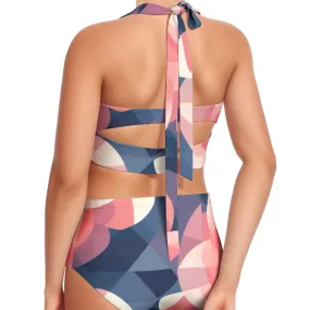 All-Over Print Women's Swimsuit Set With Halter