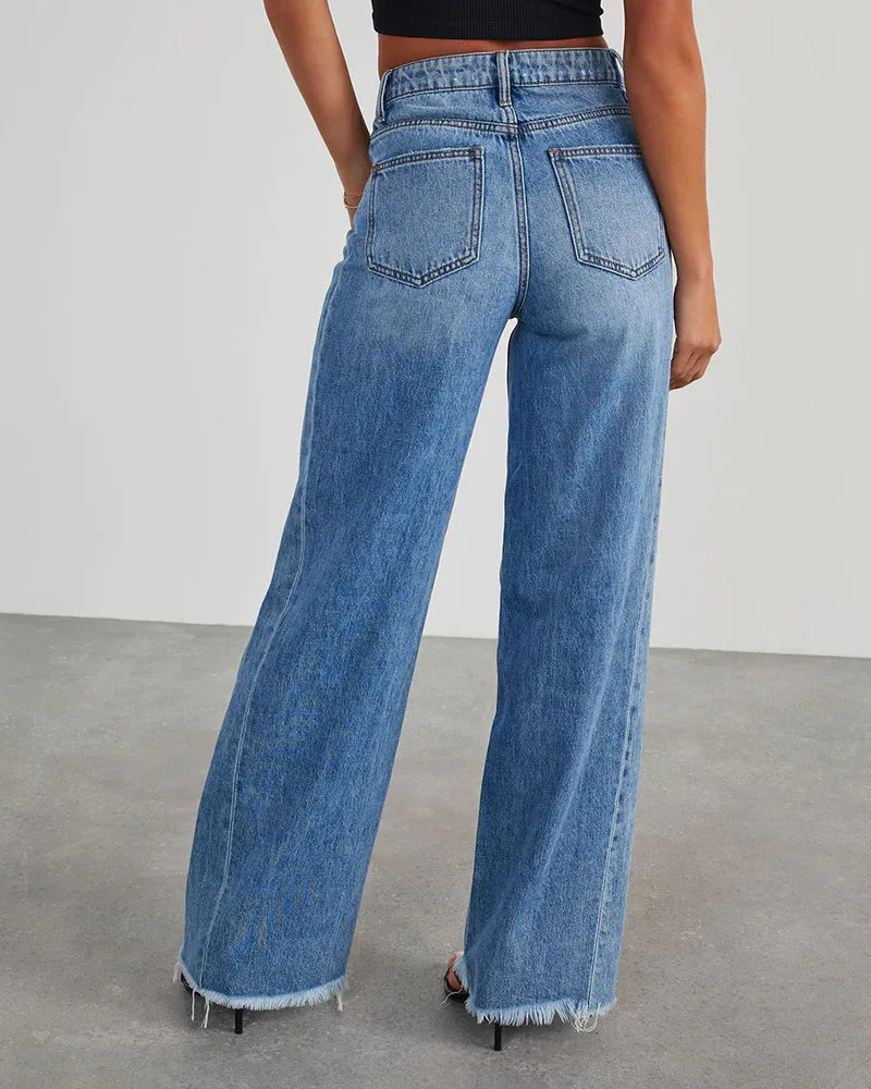 Asymmetric Waist Irregular Side Slit Bootleg Jeans