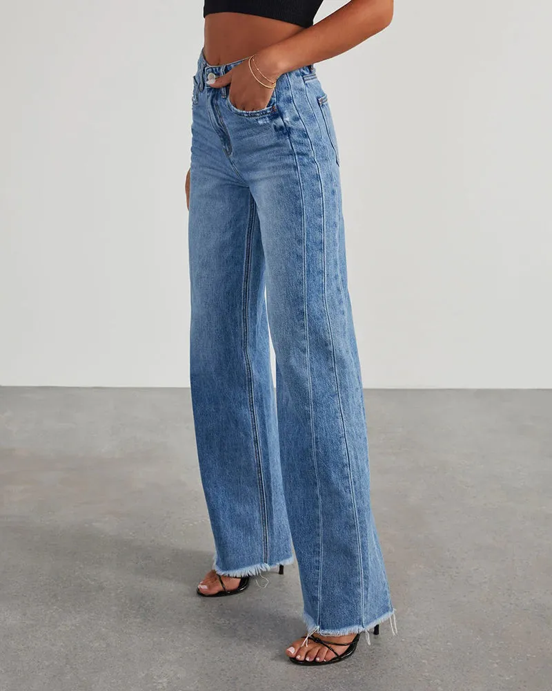 Asymmetric Waist Irregular Side Slit Bootleg Jeans