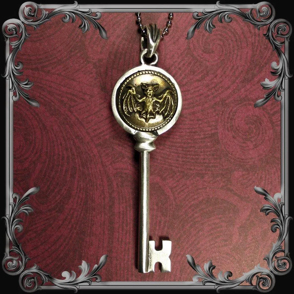 Bat Key Pendant - Partial Antique Brass Finish