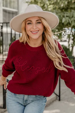 Blessed Burgundy Embroidered Sweater