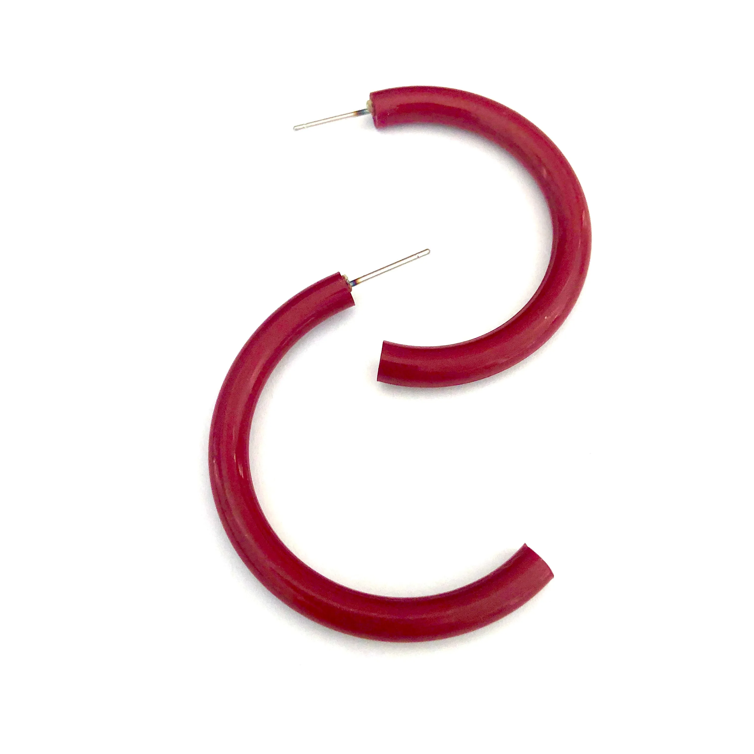 Carnelian Red Lucite C-Hoop Earrings