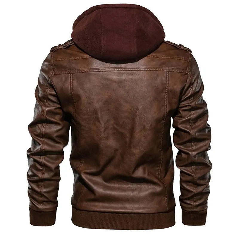 Casual Detachable Hooded PU Men Jacket