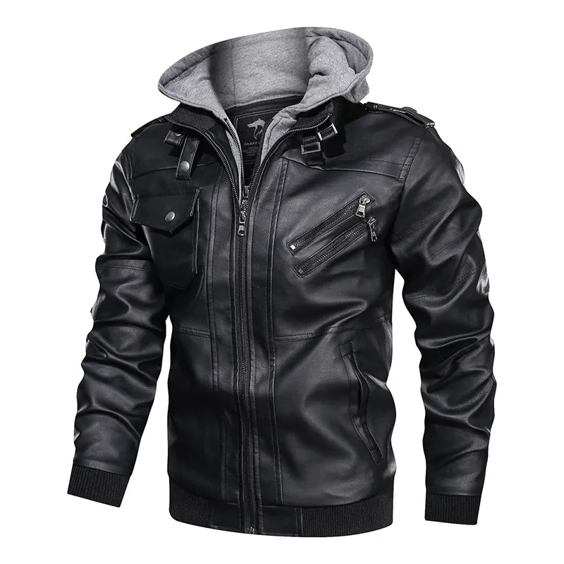 Casual Detachable Hooded PU Men Jacket