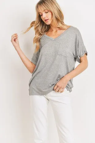 Cherish V Neck Pocket Top - 2 Colors