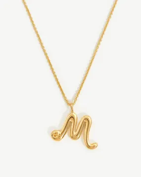 Curly Molten Initial Pendant Necklace - Initial M | 18ct Gold Plated Vermeil