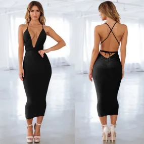 Deep v neck halter bodycon dress