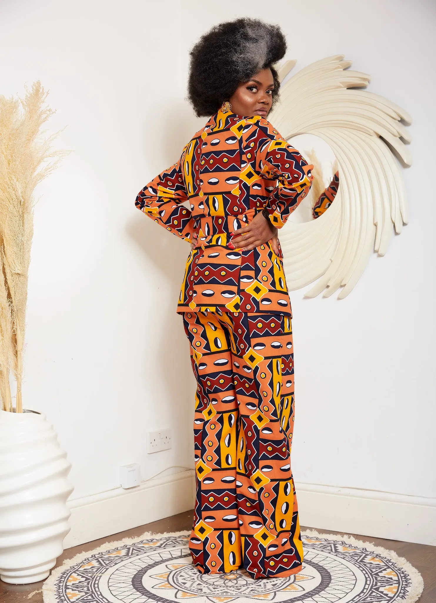 Double Breasted African Print Blazer With Detachable Belt - Malika