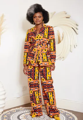 Double Breasted African Print Blazer With Detachable Belt - Malika