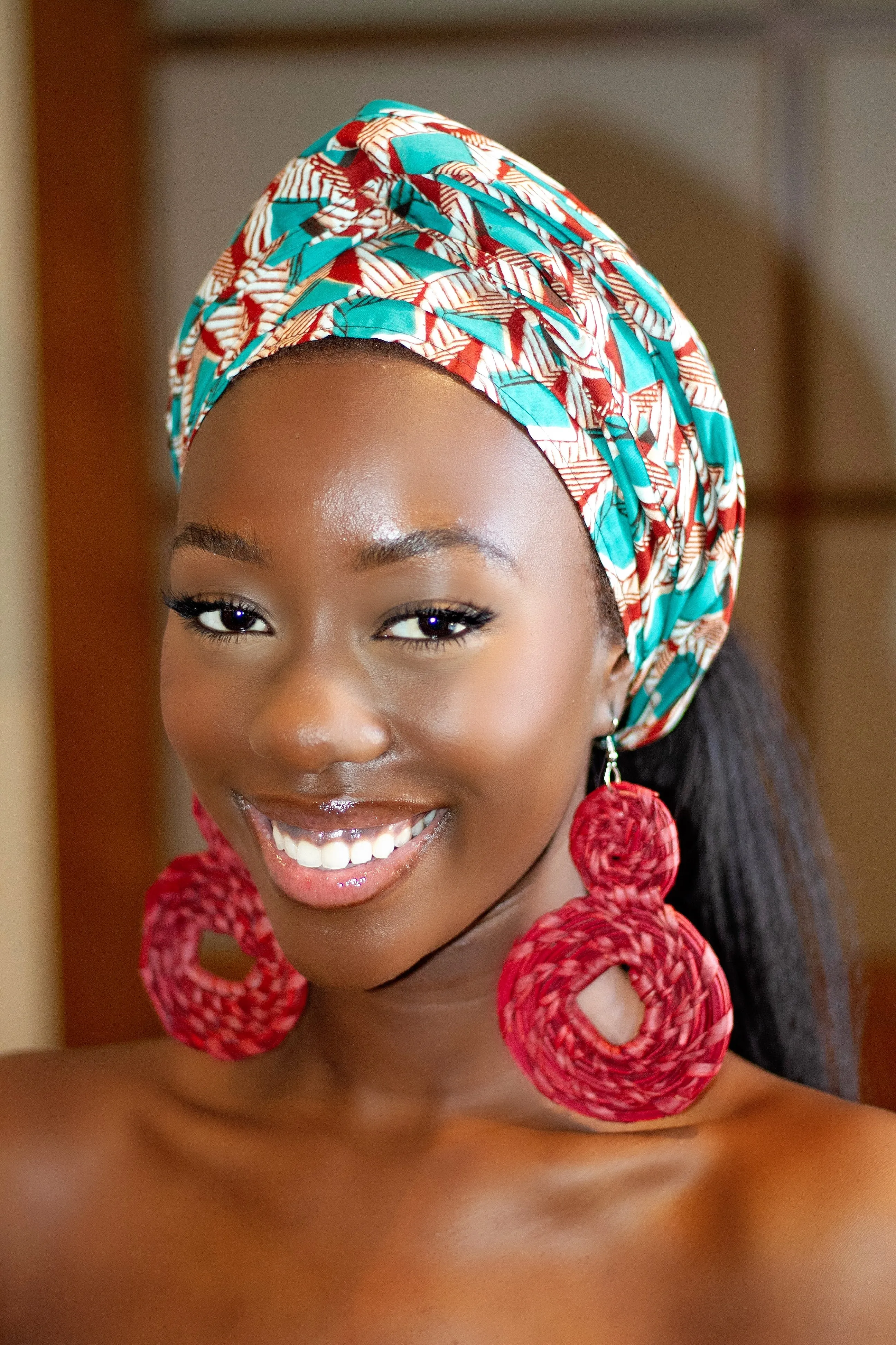 Gift Bundle African Ankara Print Headwrap/Headtie with Rattan Earring- Felicia