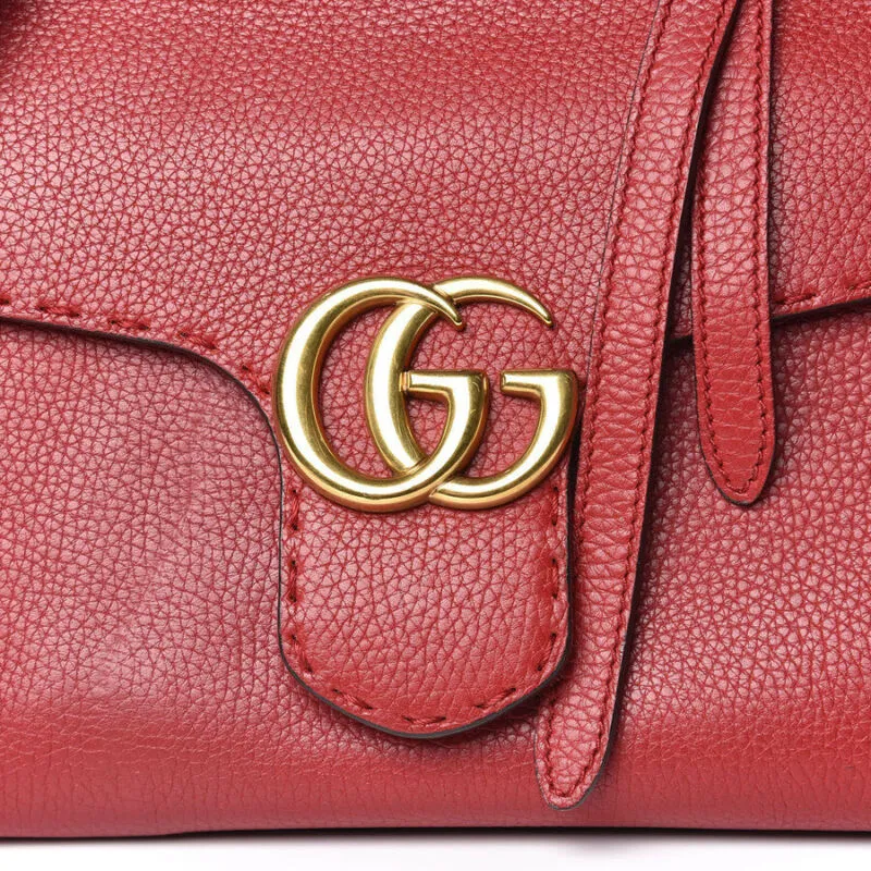 Gucci GG Marmont Top Handle Calfskin Mini Vulcanic Red Leather Shoulder Bag