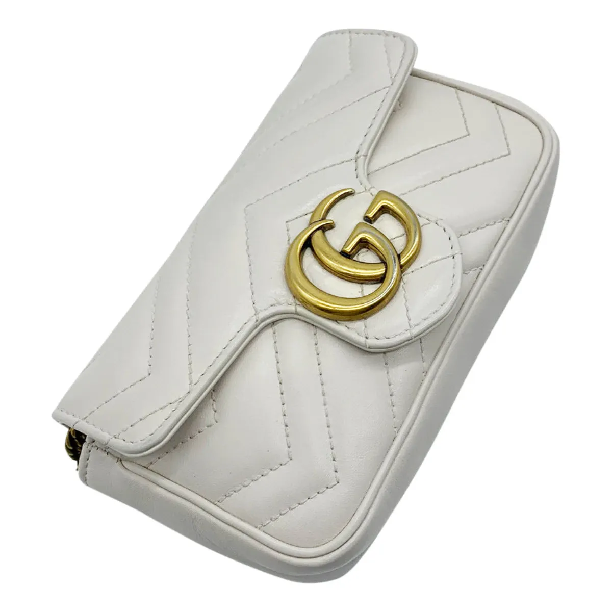 Gucci Marmont Gg Super Mini White Leather Shoulder Bag