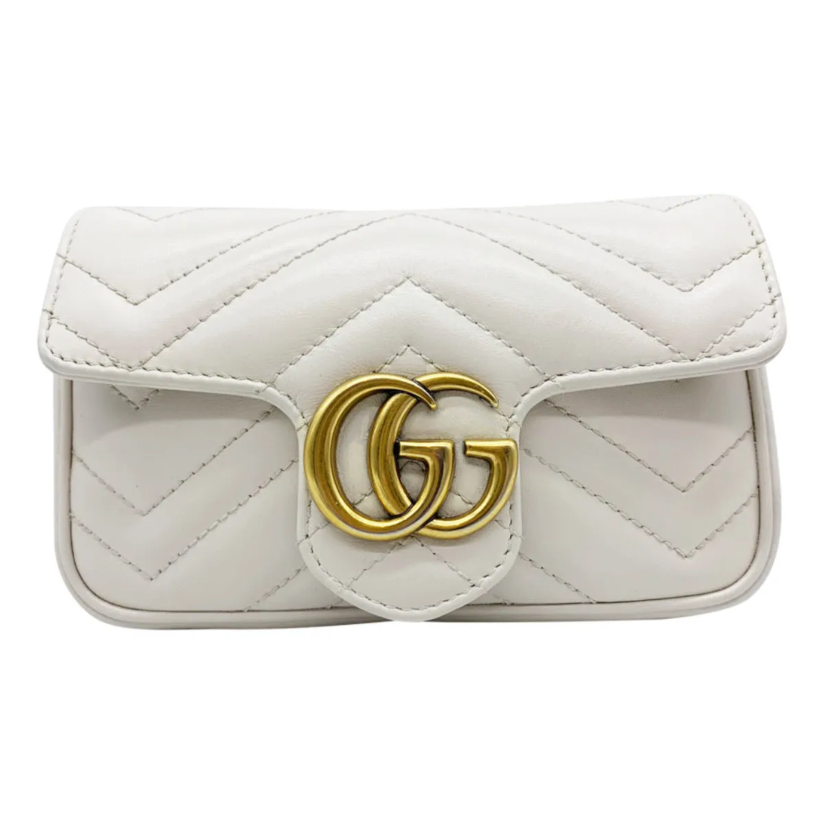 Gucci Marmont Gg Super Mini White Leather Shoulder Bag