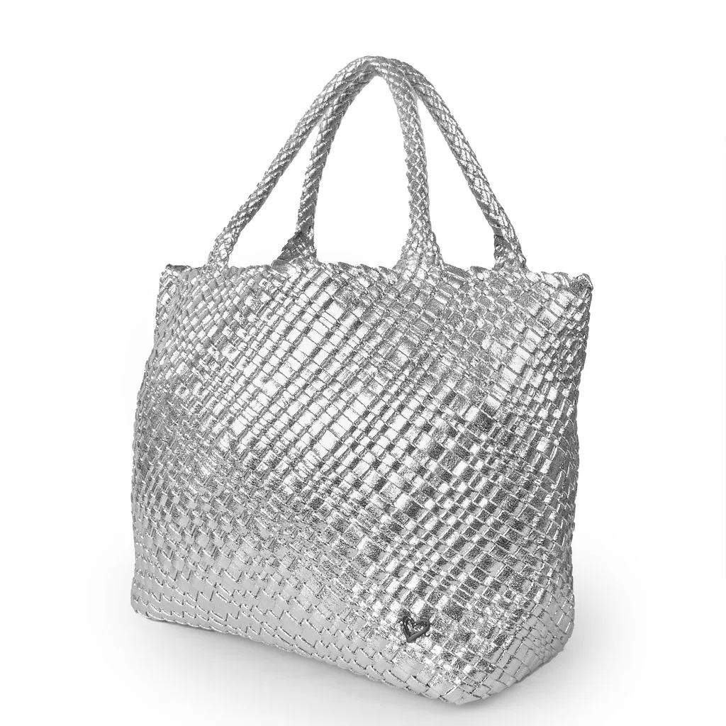 London Large Woven Tote - Silver