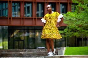 New in - African Print Ankara Shift Dress - Yellow