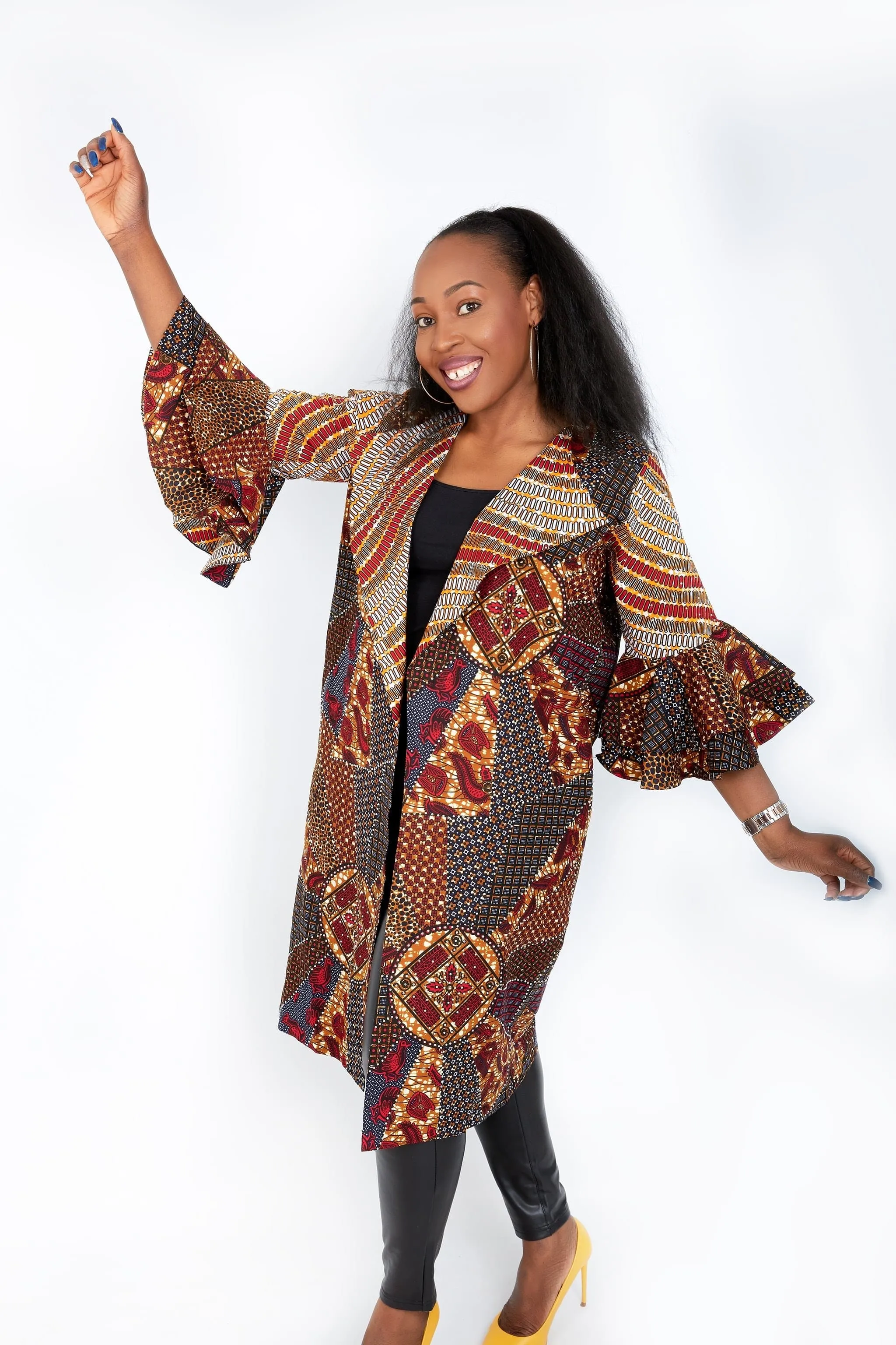 New in Nika Embellished African Print Kimono Jacket