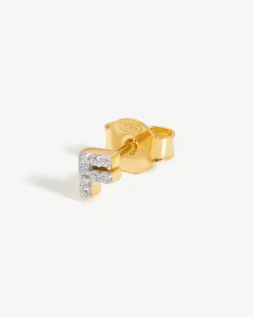 Pave Initial Single Stud Earring - Initial F | 18ct Gold Plated Vermeil/Cubic Zirconia