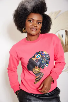 Pink African Queen Headwrap Imprint Sweatshirt - Obiomma