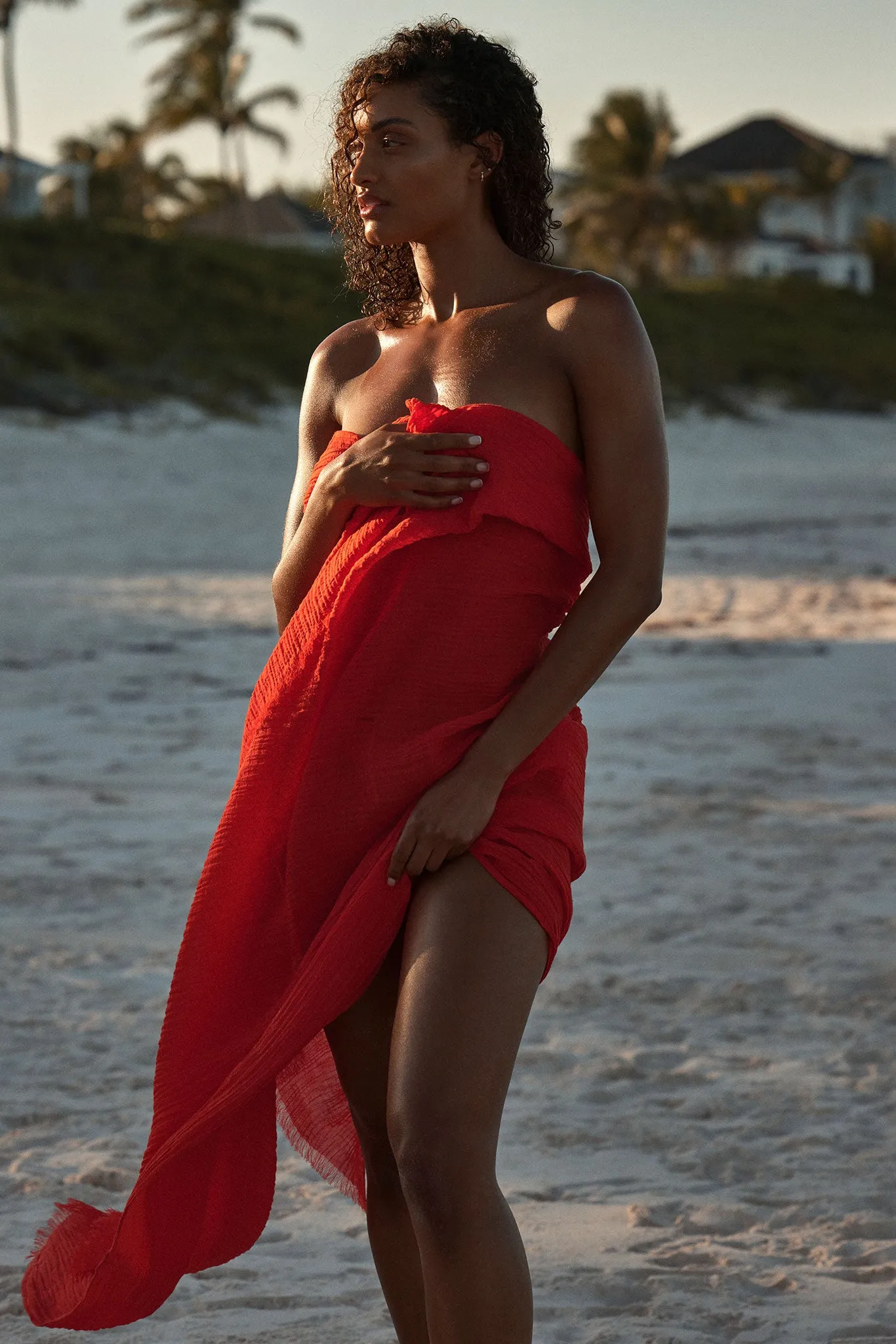 St. Tropez Sarong - Chili Pepper Crinkle Linen