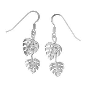 Sterling Silver Double Monstera Dangle Earrings