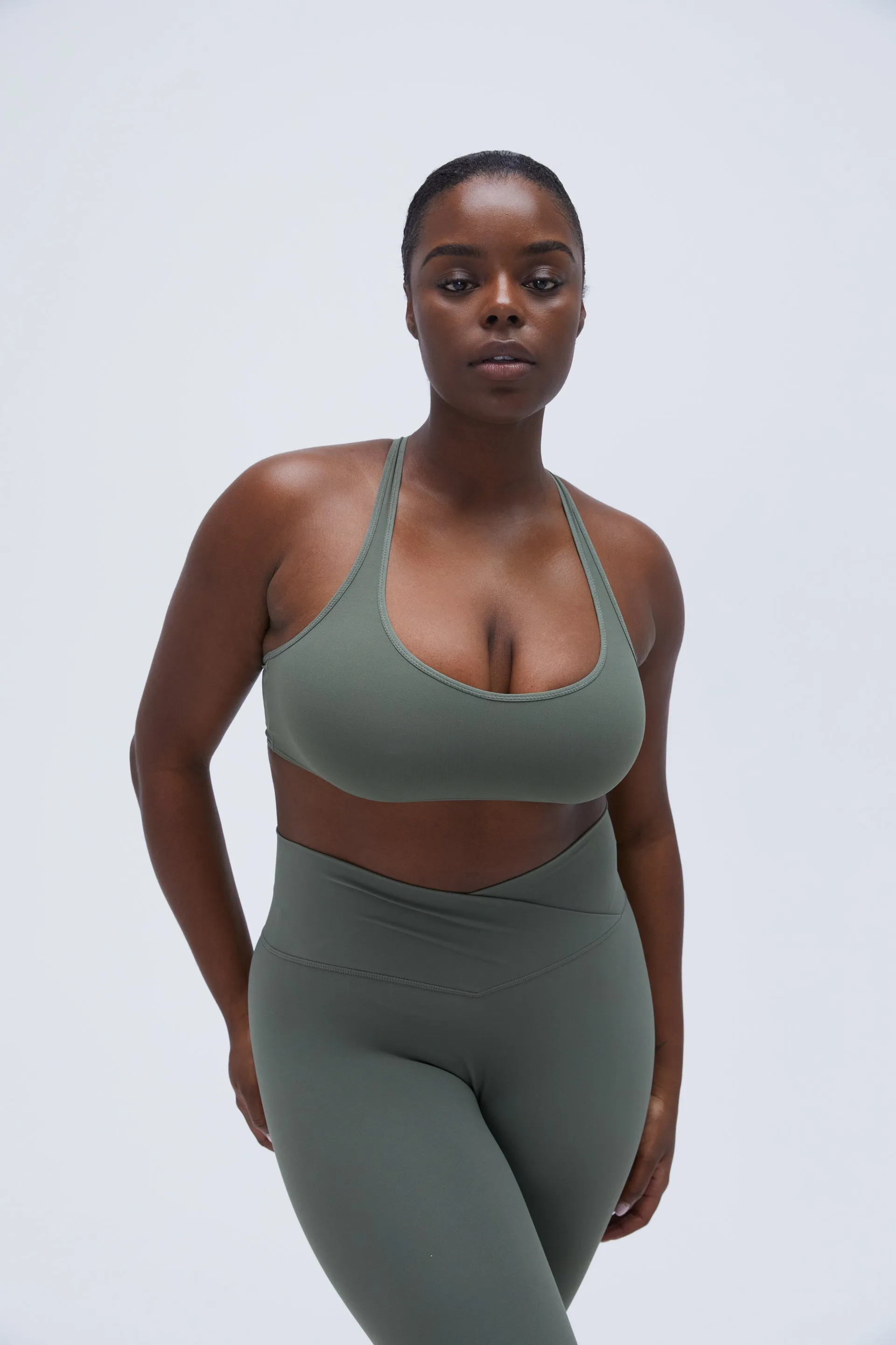 Ultimate V Neck Racer Bra - Khaki Green